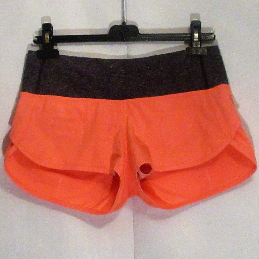 Orange and Grey Lululemon Women’s Running Shorts—Size 6